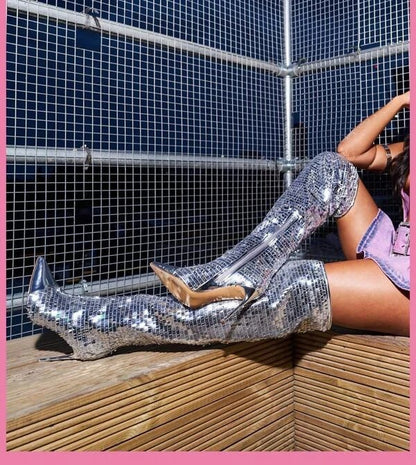 Fashionable Sequin Over-the-Knee Boots for Women | PU Party & Night Out Glam Boots