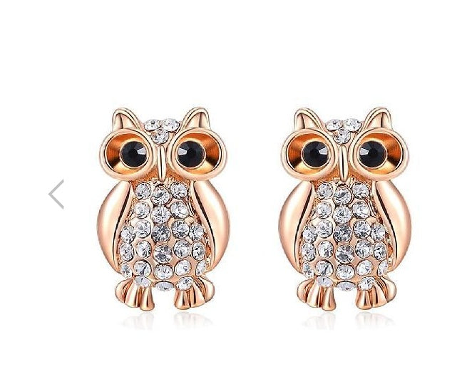 Earrings Crystal Owl Stud Rose Gold Elegant Jewelry Trend 2025