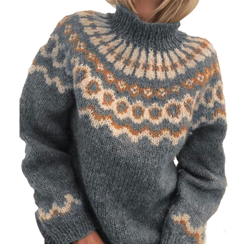 Women’s Turtleneck Knitted Sweater – Classic Polyester Pullover