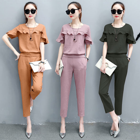 Ruffle Design Top Short Two Piece Outfit Sets