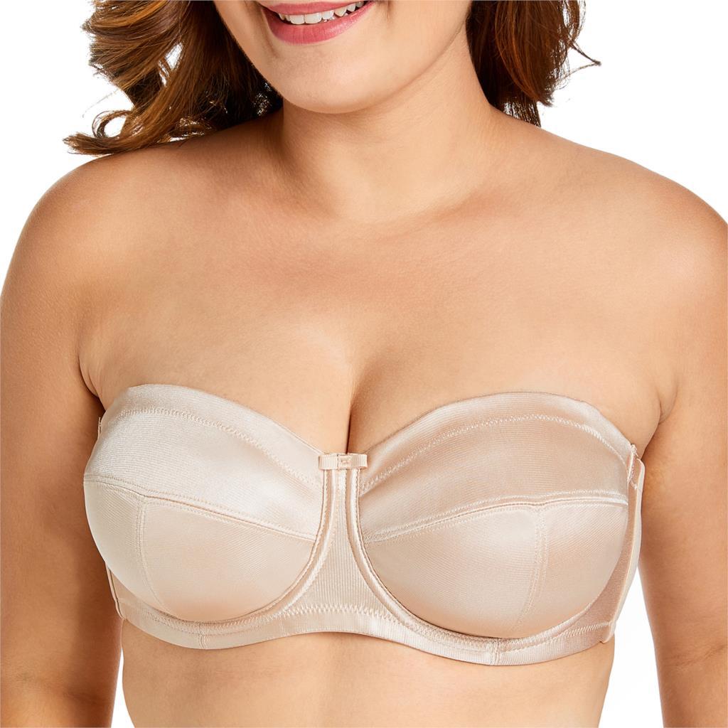 Plus-Size Strapless Bra – Sexy Glossy Half Cup Design with Non-Slip Siamese Fit