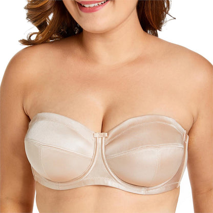 Plus-Size Strapless Bra – Sexy Glossy Half Cup Design with Non-Slip Siamese Fit