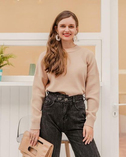 Long Sleeve Casual Stitching Top Women's Spliced Cotton Pullover