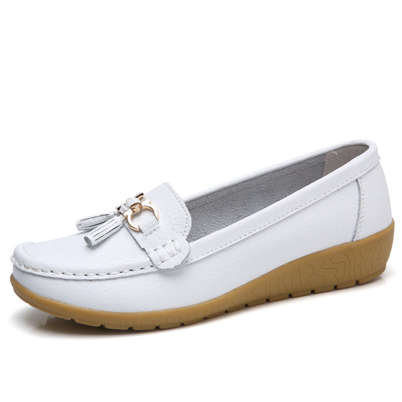 Womens Spring Autumn Classic Casual Leather Flat Shoes