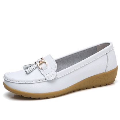 Womens Spring Autumn Classic Casual Leather Flat Shoes