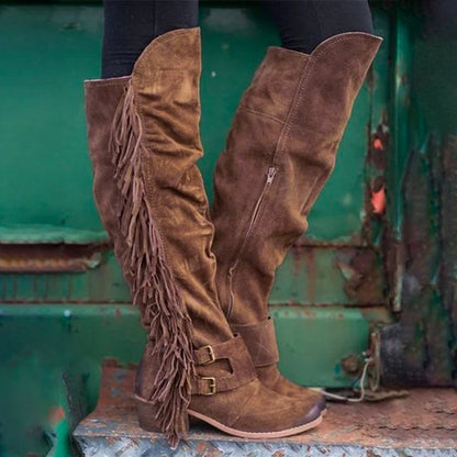Plus-Size Long Tube Tassel Boots for Women | European & American Chic Winter Boots