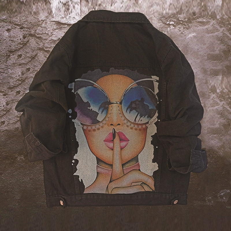 Chic Stylish Women Printed Jean Coat Jacket