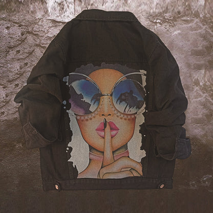 Chic Stylish Women Printed Jean Coat Jacket