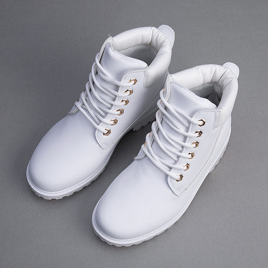Short White Martin Boots for Women | Suede Thick Heel Ankle Boots with Streetwear Edge