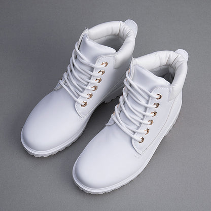Short White Martin Boots for Women | Suede Thick Heel Ankle Boots with Streetwear Edge