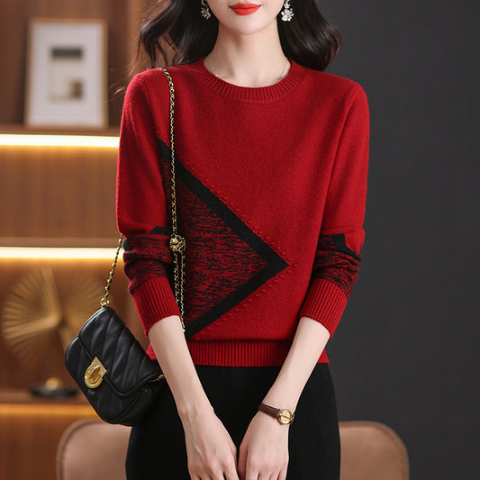 Womens Red Black White Harmony Knit Oversized Sweaters