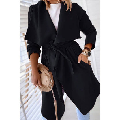 Medium-Length Lapel Trench Coat – Trench Coats Women Outfit Classy & Elegant Winter Outfits
