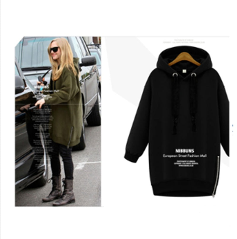 Medium Length Hooded Hoodie with Plush Rabbit Hair – Sweet & Cozy Pullover