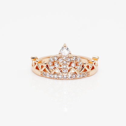 European-Style Crown Ring – Copper Jewelry with Zircon Stones, Regal Statement Accessory