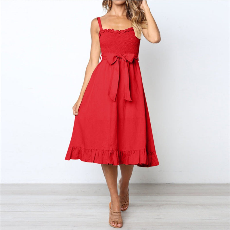 Sleeveless Strapless Ruffle Style Bow Tie Chest Sexy Mini Dress