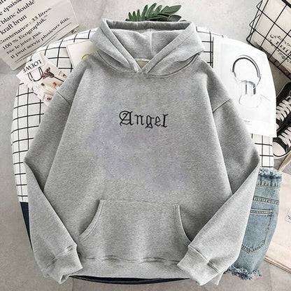 Korean Girl Angel Letter Print Sweatshirt – Trendy Hooded Cotton Hoodie