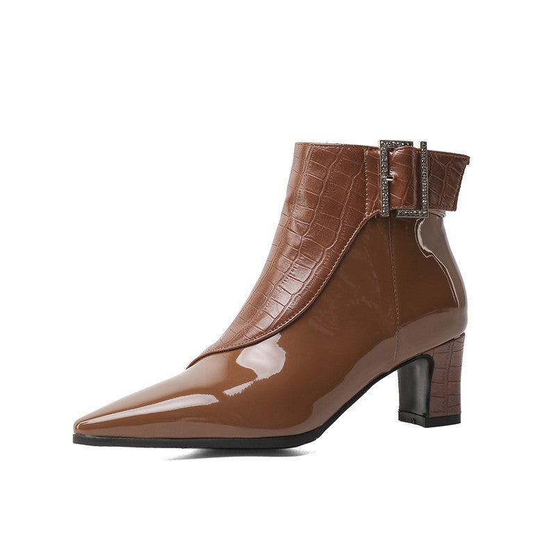 Compact High Platform Heel Leather Women Ankle Boots