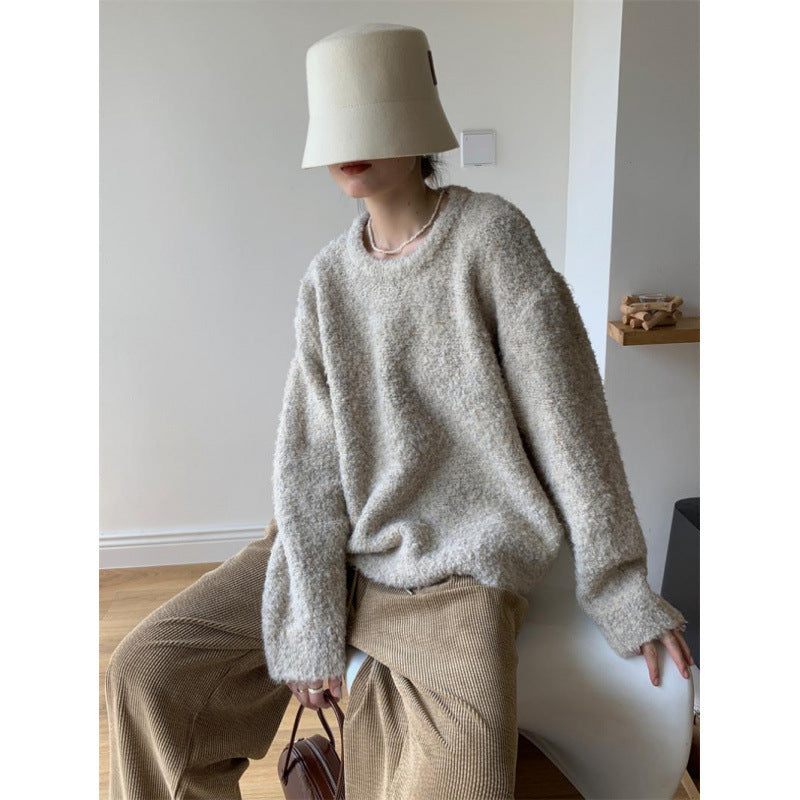 Cozy Vintage Furry Round Neck Pullover Sweater