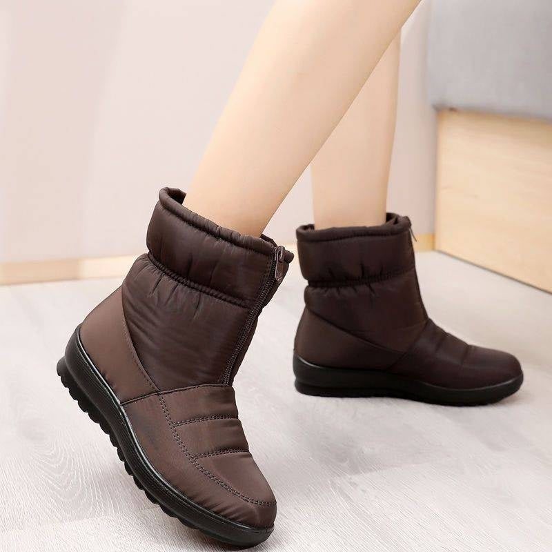 Waterproof Mid-Heel Snow Boots for Women – Stylish Patent Leather Winter Footwear