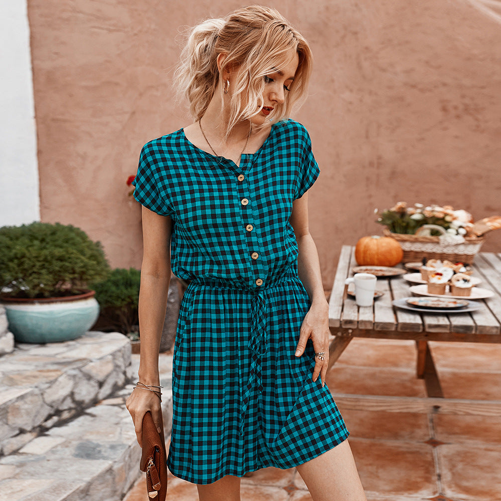 Plaid Rayon-Cotton Jumpsuit for Women – Casual Vintage-Inspired One-Piece Outfit