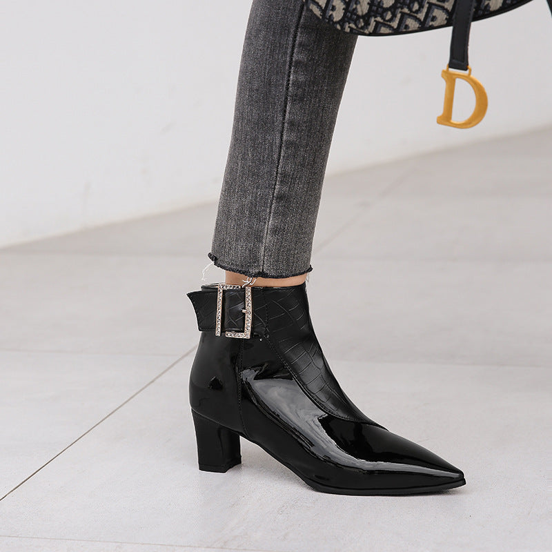 Compact High Platform Heel Leather Women Ankle Boots