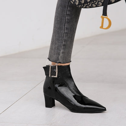 Compact High Platform Heel Leather Women Ankle Boots