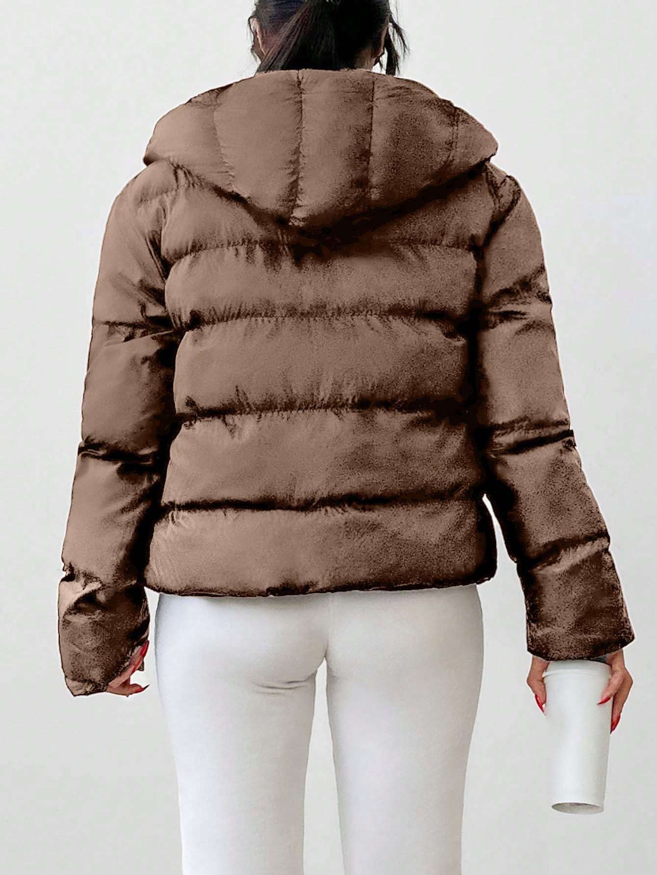 Solid Color Zipper Hoodie Puffer Jackets – Jacket for Women & Casual Outfits