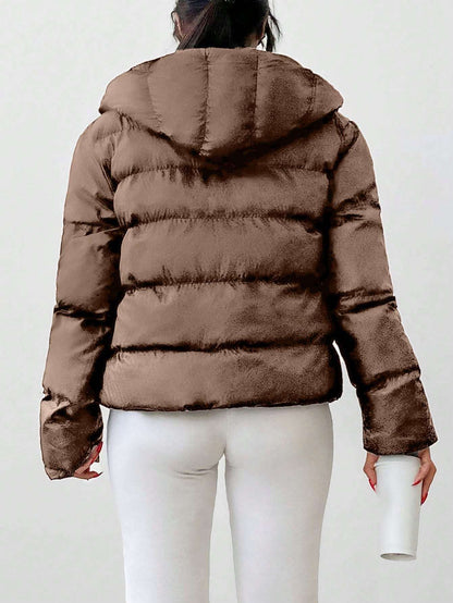 Solid Color Zipper Hoodie Puffer Jackets – Jacket for Women & Casual Outfits