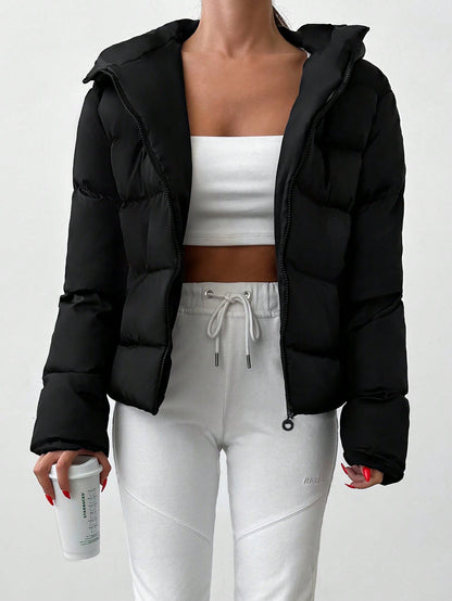 Solid Color Zipper Hoodie Puffer Jackets – Jacket for Women & Casual Outfits
