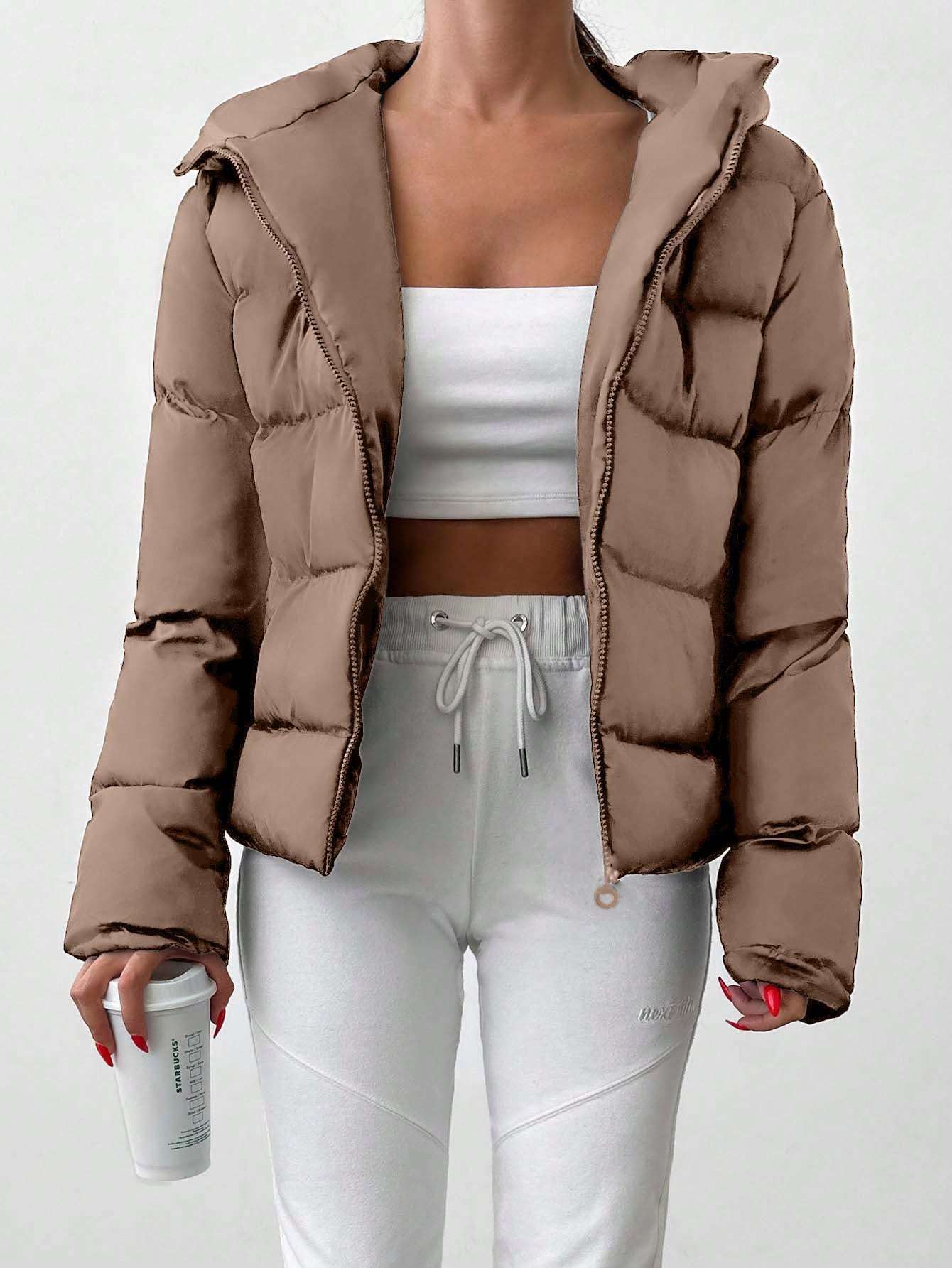 Solid Color Zipper Hoodie Puffer Jackets – Jacket for Women & Casual Outfits