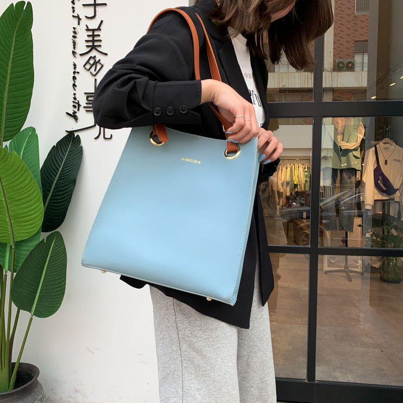 Durable PU Tote Bag Square Vertical Zipper Everyday