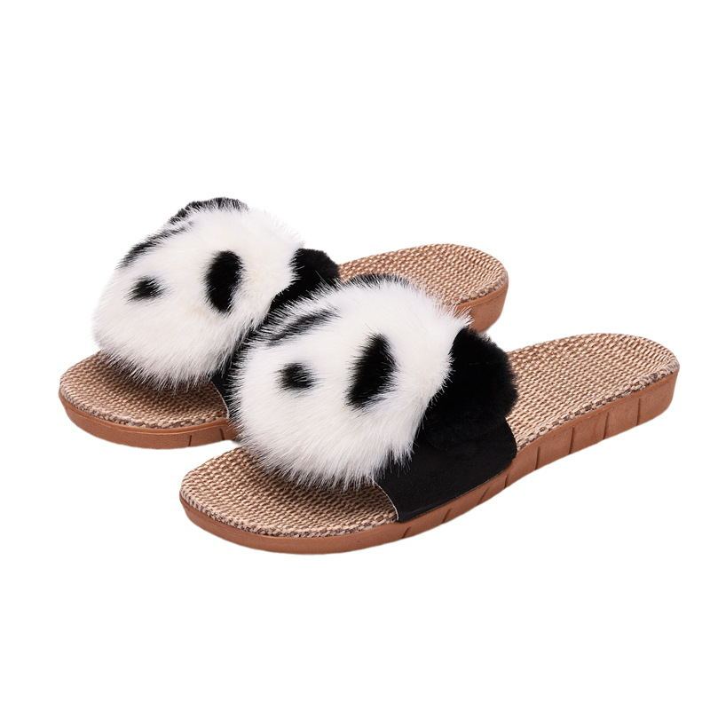 Cute Panda Couple Home Slippers – Anti-Slip Indoor Linen Flip Flops