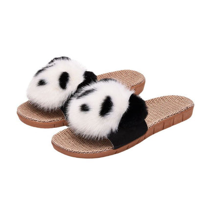Cute Panda Couple Home Slippers – Anti-Slip Indoor Linen Flip Flops