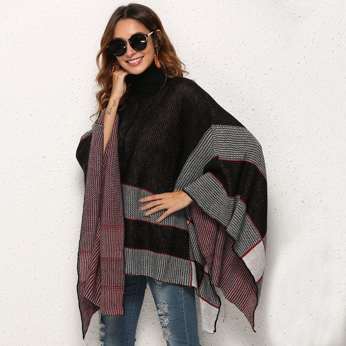 Women’s Cape Turtleneck Sweater – Oversized Knitted Pullover