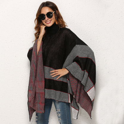 Women’s Cape Turtleneck Sweater – Oversized Knitted Pullover