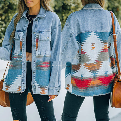 Chic Denim Lapel Collar Short Spring Jacket For Women