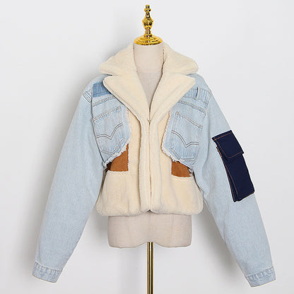 Straight Collar Vintage Blue Long Sleeve Denim Coat Jacket
