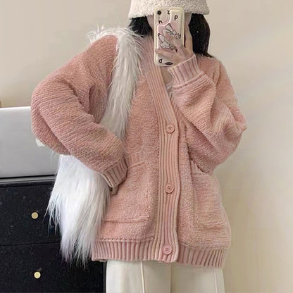 Fashionable Knitted Cardigan Sweater for Women – Cozy Cashmere Top, Elegant Fall & Winter Outfit