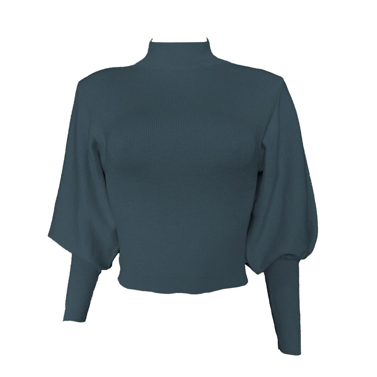 Solid Color Wool Turtleneck Sweater – Casual Knit Pullover with Lantern Sleeves
