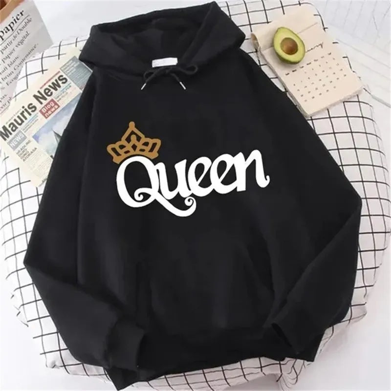 QUEEN Print Fleece Hoodie – Cozy & Stylish Pullover Sweatshirt