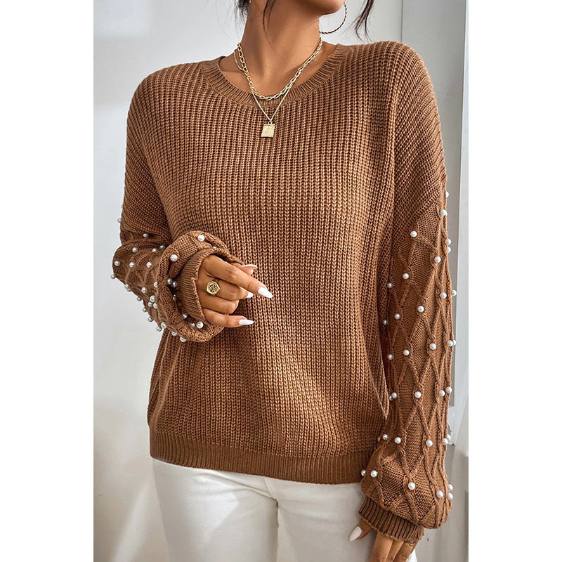 Cozy Solid Color Knit Pullover – Warm Acrylic Winter Sweater for Women