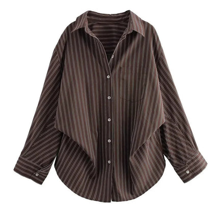 Women 2025 Shirts & Blouses Autumn Oversize Striped Shirt Elegant Blouses Long Sleeve Shirts Fashion Casual Shirt Top Women