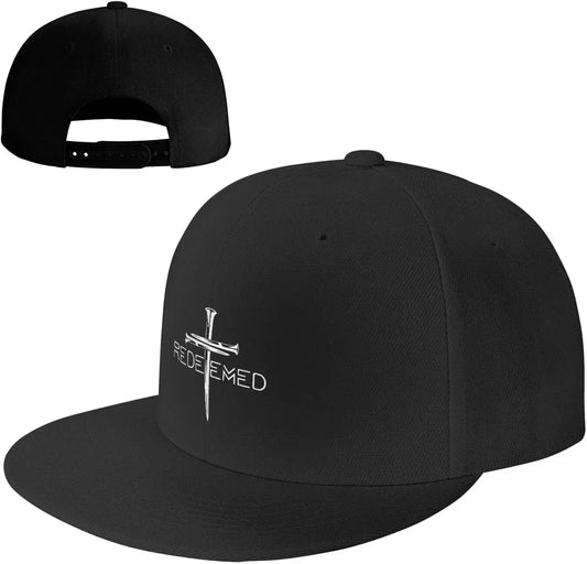 Jesus Christian Redeemed Cross Nails Flat Bill Snapback Hat – Adjustable Baseball Cap for Men and Women