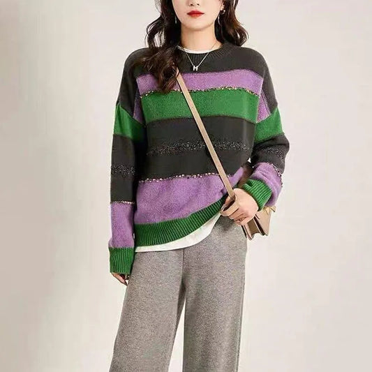 Women's Striped Loose-Fitting High Street Sweater