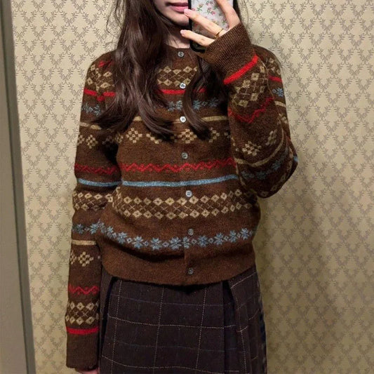 Women's Single Breasted Printed Thick Knit Cardigan