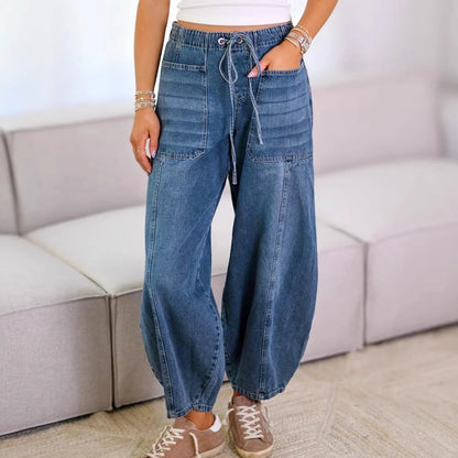 Street Fashion American Retro Denim Pants – Loose Fit & Ankle-Length Style