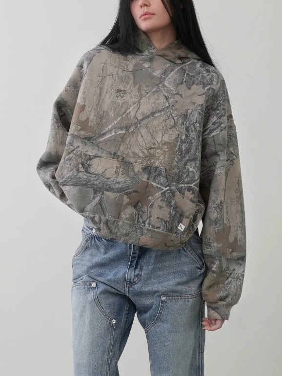 Streetwear Leaf Camouflage Zip-Up Hoodie – Hip-Hop Y2K Retro Oversized Sweatshirt