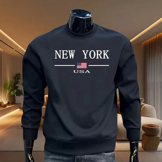 Trendy New York American Flag Printed Men's Casual Printed Knit Sweatshirt