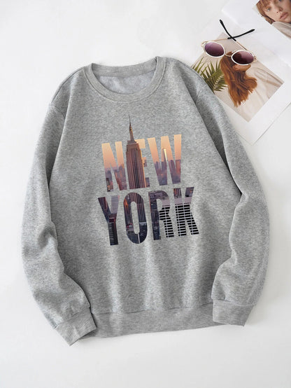 New York Printed Crew Neck Sweatshirts