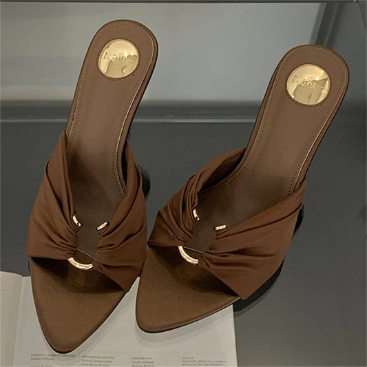 Women’s Sexy Silk High Heel Slippers – 8cm Stiletto Evening Shoes